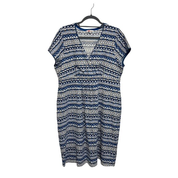 Boden Casual Jersey Short Sleeve Surplice Blue Floral Dress - Picture 2 of 10